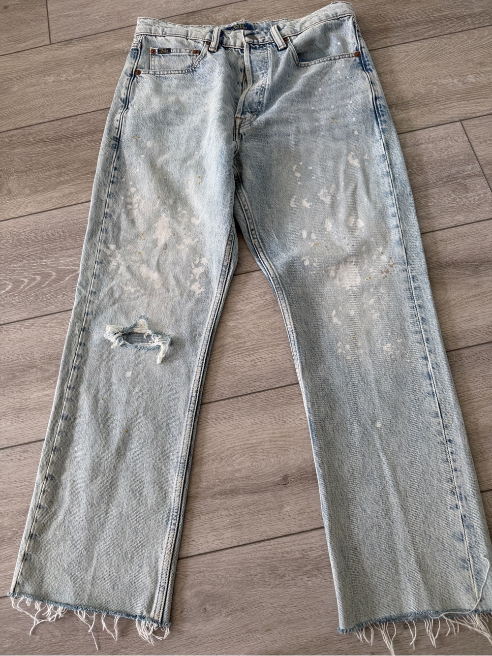 Polo Ralph Lauren relaxed straight Light Blue distressed Straight crop jeans 28 - Picture 2 of 11